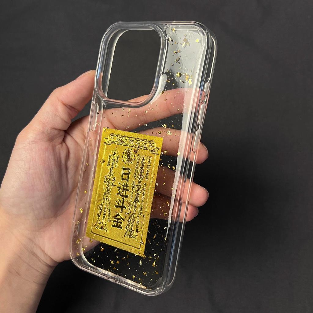 Rijin Doujin IPhone 16pro Mobile Phone Case Suitable for Gold Foil Creative Glue Apple 15Pro Transparent 14 Soft Case