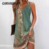 Plus Size Summer Women's Dress Floral Printed Casual Style A-line Dress Sleeveless V-Neck Dresses