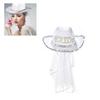 Bride Cowboy Hat Rhinestones Sequins Cowgirl Hat with Mesh Veil for Bridal Bachelorette Party Wedding Bride Accessories