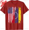 Venezuelan Roots Half American Flag Cotton TShirt Summer Casual Patriotic Gift Lightweight Breathable Trendy for Unisex WOMEN