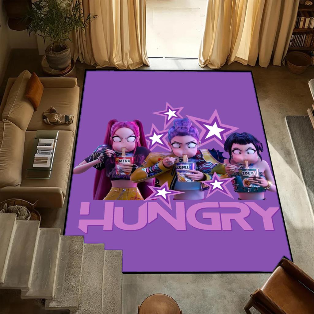 D-Demon H-Hunters Carpet K-POP Flannel Rug Bedroom Decor Kid Nonslip Carpet Floor Mat Surface Comfortable Carpet Birthday Gift