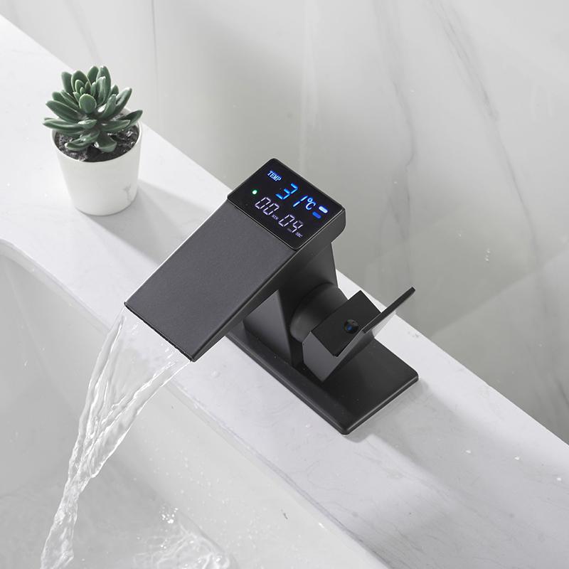 Смеситель для раковины с ЖК-дисплеем, цифровой дисплей, смеситель для раковины, смеситель для горячей и холодной воды, водопад, настенный смеситель для раковины для ванной комнаты