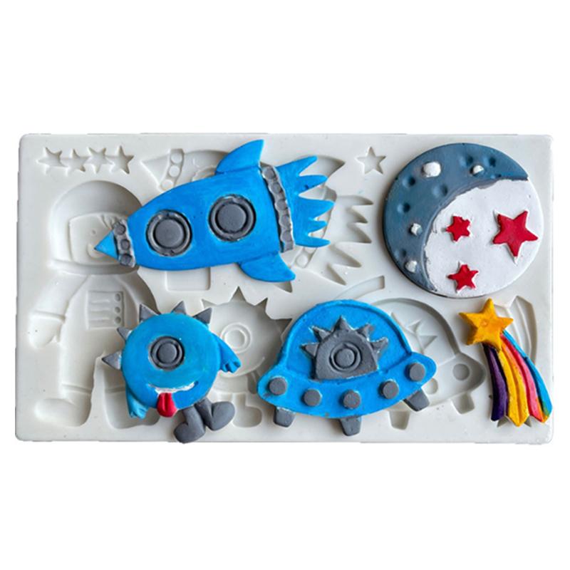 Силиконовые формы на космическую тематику, космический корабль, астронавт, ракета, конфеты, шоколадная помадка, инструменты для украшения торта на вечеринку своими руками
