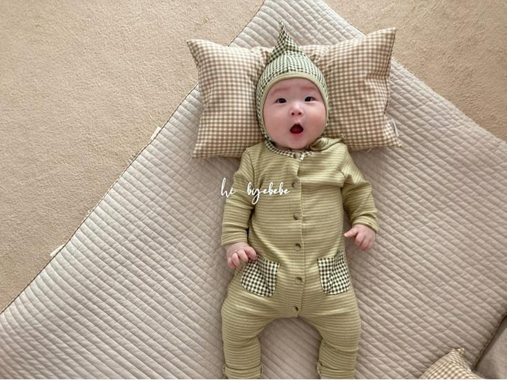 Корейский стиль комбинезон в полоску для новорожденного ребенка пижама