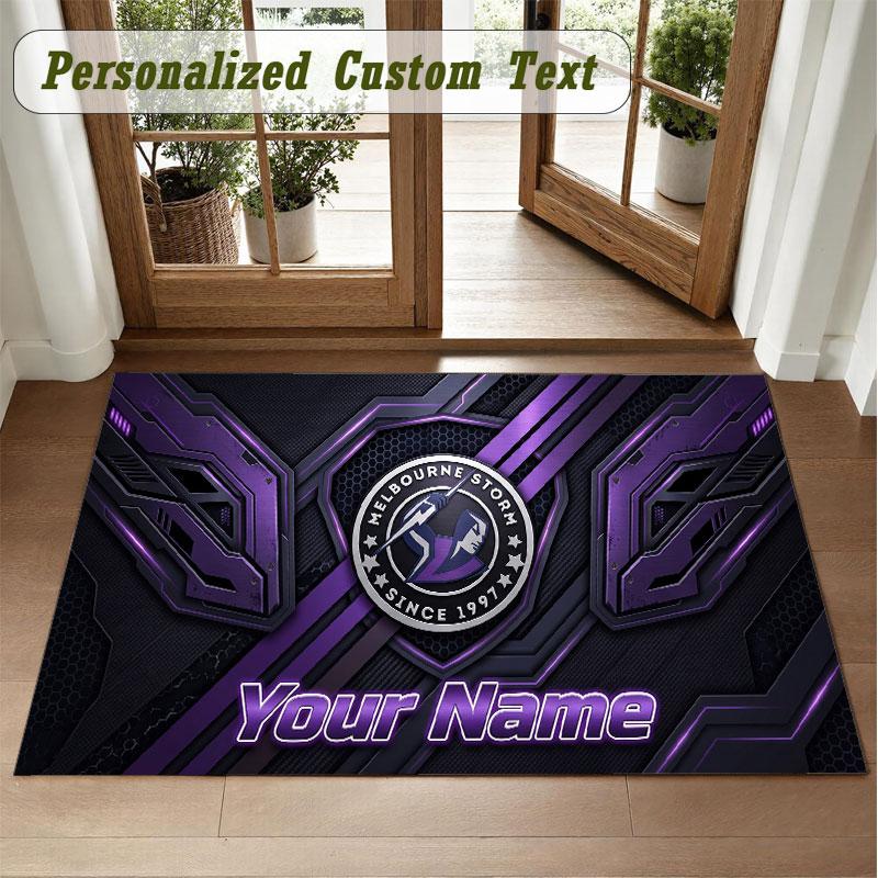 Crystal Velvet Square Rug Custom NameMelbourne Storm Pattern Non Slip Home Floor Decor Rug