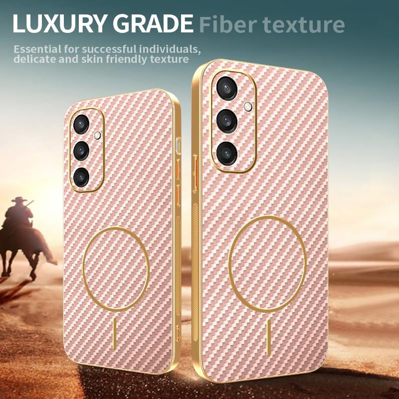For Samsung Galaxy S24 Phone Case Carbon Fiber Textured Electroplated TPU Back Cover