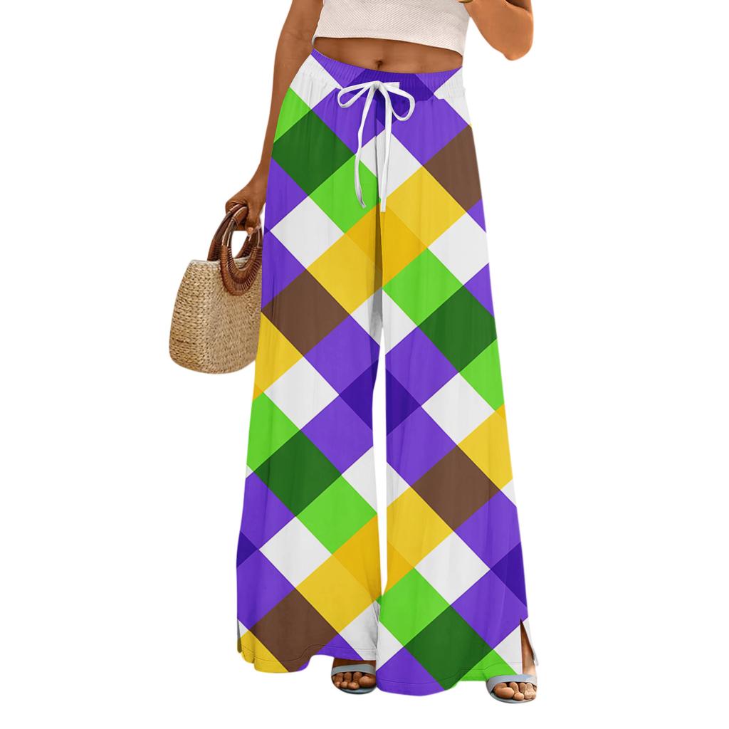 Ladies' Loose And Casual Printed Wide Leg Pants With Elastic Waistband Drawstring And Pocket Pants