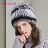 SOMALER Womens Real Genuine Rex Rabbit Fur Hats Russian Winter Knitted Skullies Beanies for Elegant Ladies