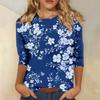 Женская мода повседневная три четверти рукава цветочный принт горловина топ