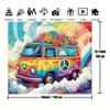 Psychedelic hippie bus and daisy retro party backdrop - multi-functional polyester fabric birthday party decoration