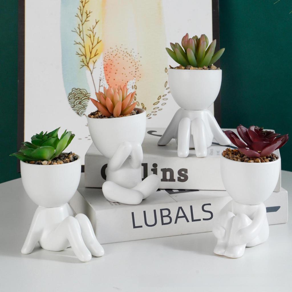 Креативная керамическая статуэтка и набор ваз для искусственного растения для домашнего декора