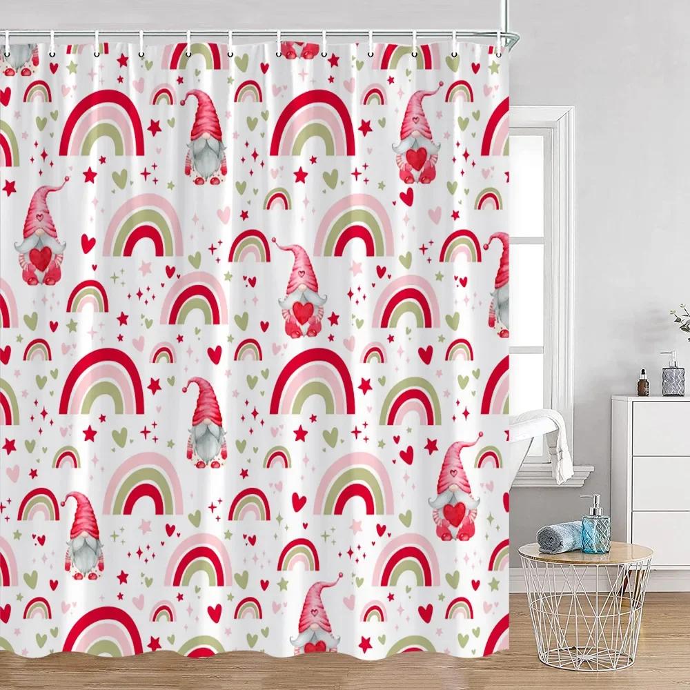 Cute Rainbow Heart Pattern Shower Curtain Children's Simple Modern Bathtub Decorative Polyester Bathroom Shower Curtain