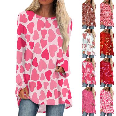 Женская мода повседневная блузка с длинным рукавом и принтом «Любовь ко Дню святого Валентина», круглый вырез, пуловер