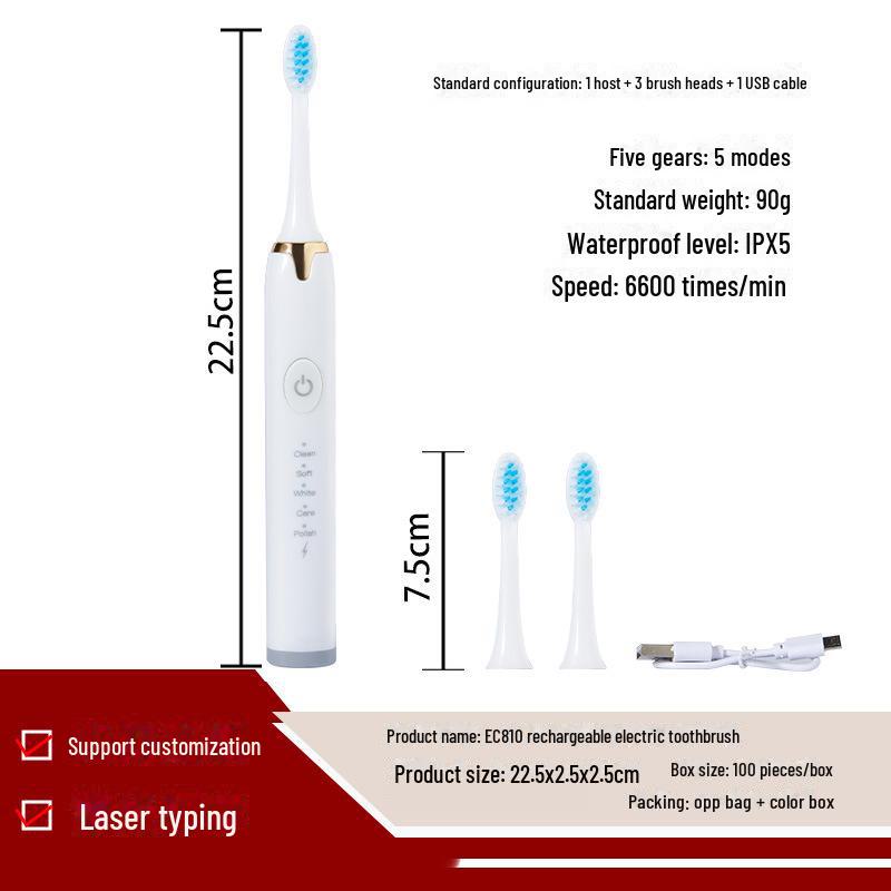 Portable Rechargeable Soft Bristle Electric Toothbrush for Adults