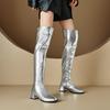 Women's Low-heeled Boots Autumn and Winter New Thick-heeled Large-size Golden Knee Boots