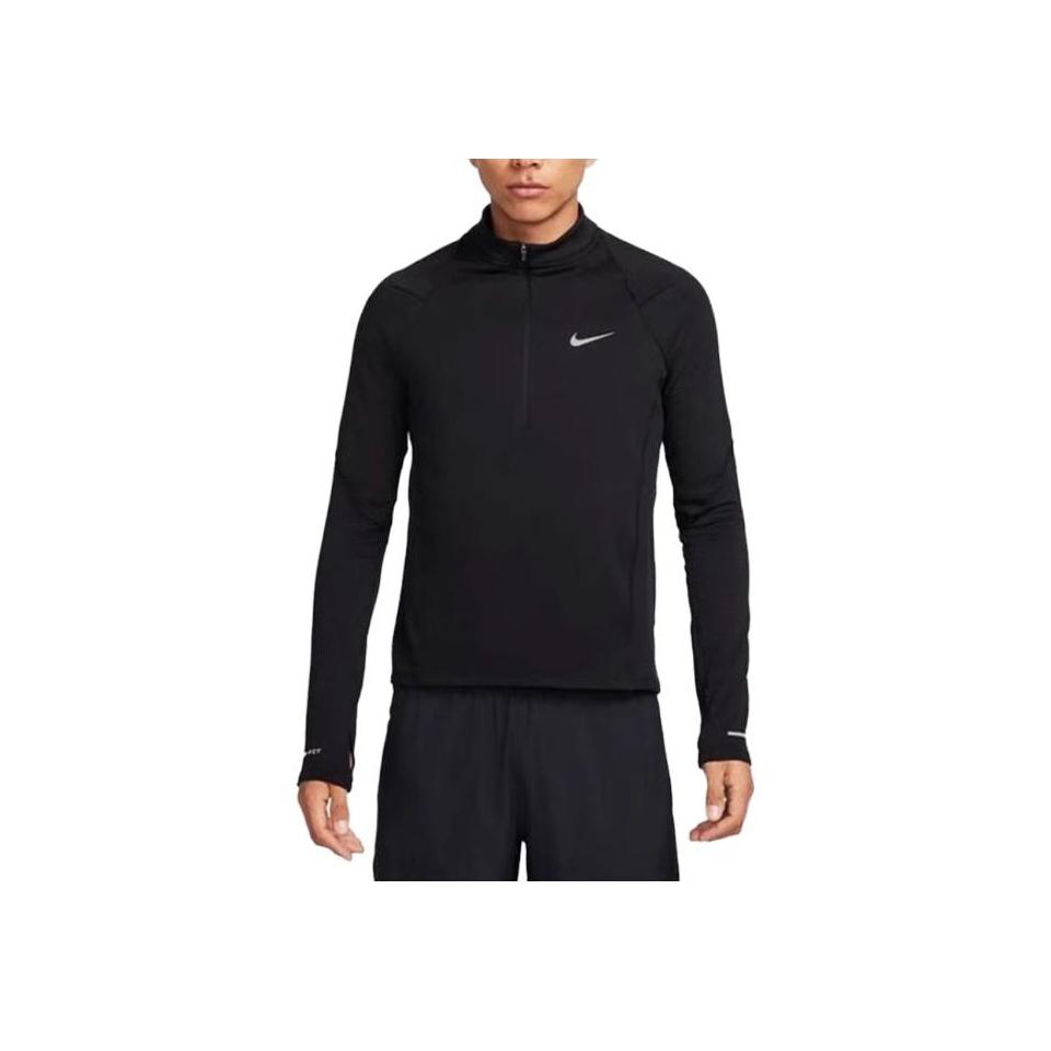 Nike Футболка с длинным рукавом и воротником-стойкой, однотонная, с полумолнией, водонепроницаемая, реглан, мужские топы, черного цвета FB8565-010