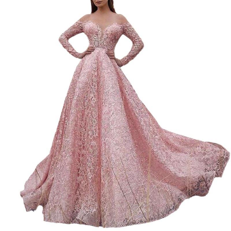 Лето новый европейский и американский женский одежда сексуальный полый одно плечо вышитый свадебное платье большое расклешенное платье