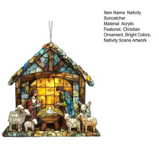 Рождественская сцена ловец солнца окрашенный акриловый ловец солнца подвесное украшение на окно рождественский вертеп для домашнего рождественского декора христианский подарок
