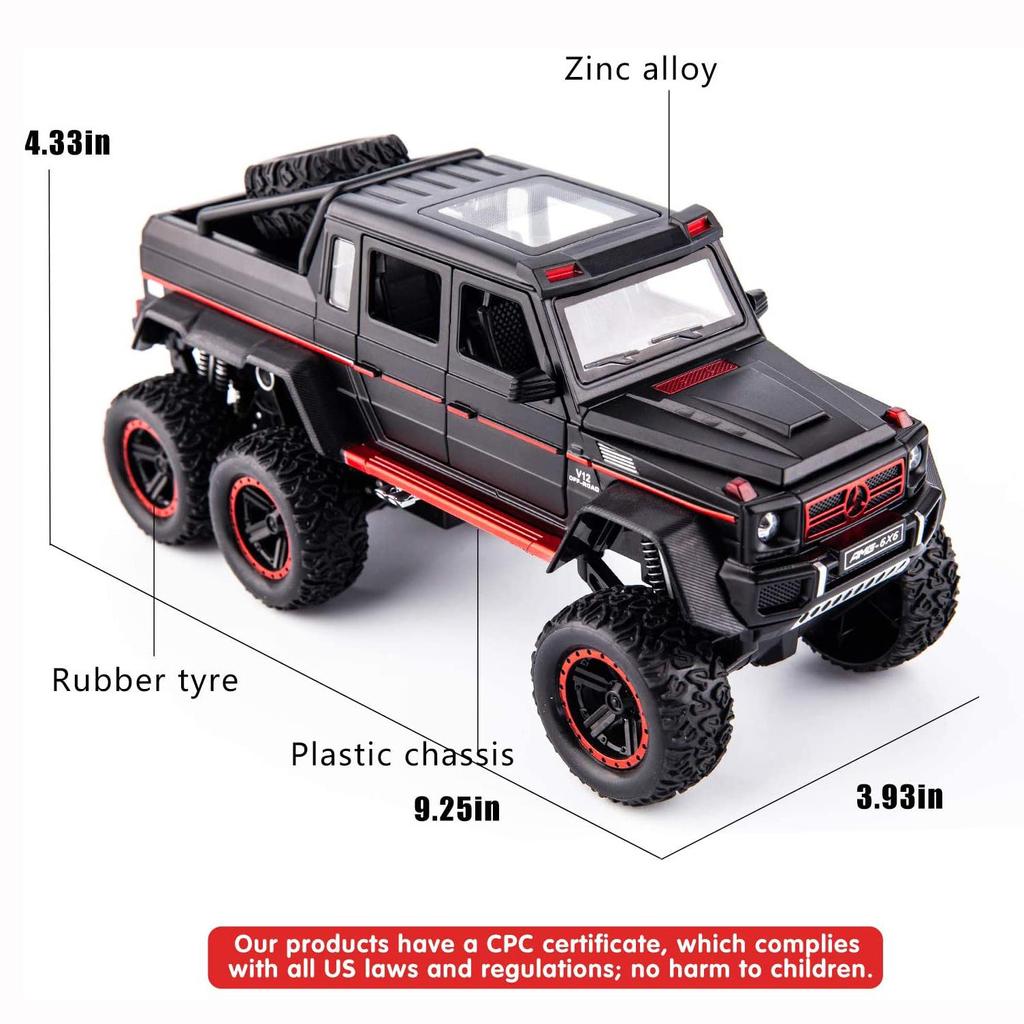 Масштаб 1/22 G63 AMG 6x6 V12, внедорожный черный пикап, модель автомобиля, игрушечный автомобиль из цинкового сплава со звуком и светом для детей, подарок для мальчиков и девочек