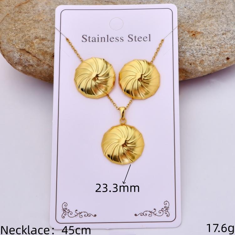 Stainless Steel Gold Plated Irregular Striped Heart-shaped Circular Oval Marine Creature Pendant Necklace Earring Jewelry Set