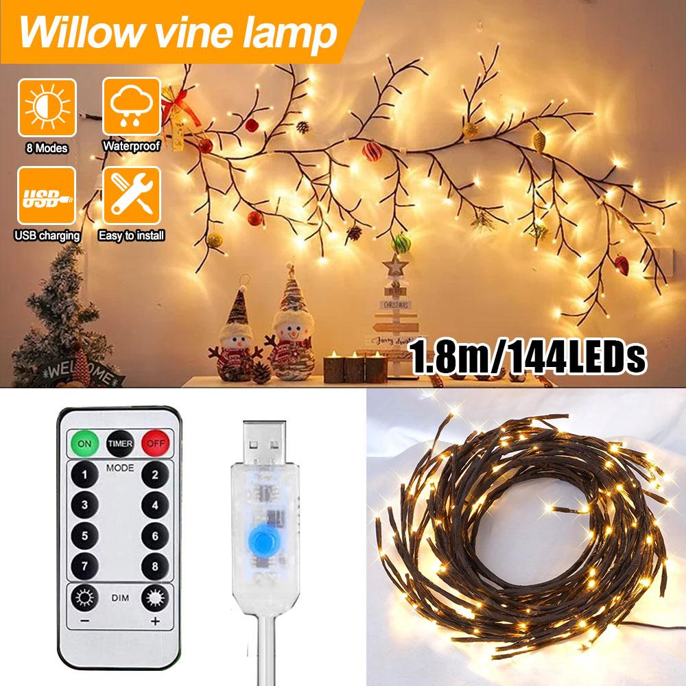 144LEDS Bendable Willow Vine Lights, 8Moeds Rattan Tree Decorative Light, Night Light, For Wall Bedroom Indoor Outdoor Christmas