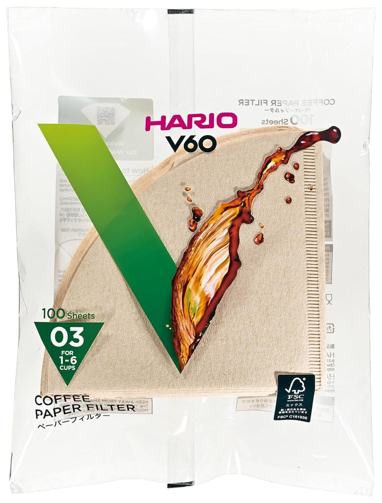 Бумажный фильтр HARIO V60 03M на 1–6 500 чашек мисараши, шт., VCF-03-100M