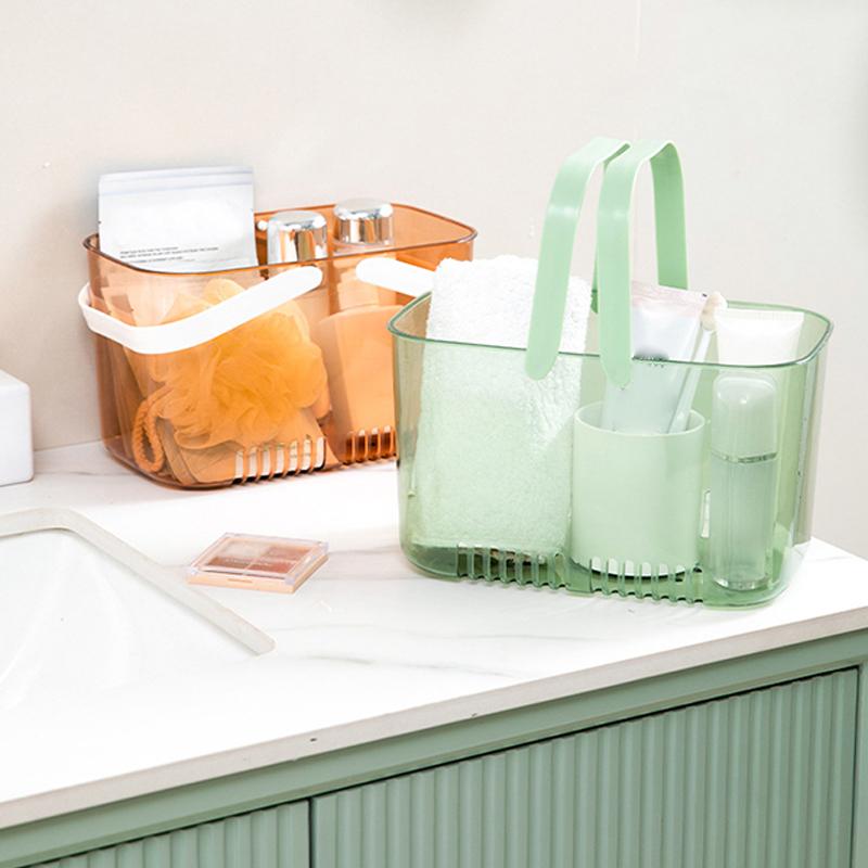 Корзина для хранения в ванной с полым дном и прозрачными ручками, легко сливаемая корзина для плавания, прочная переносная корзина-органайзер