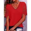 Women's T-shirt with Lace Stitching Loose V-neck Short Sleeved T-Shirts Women’s