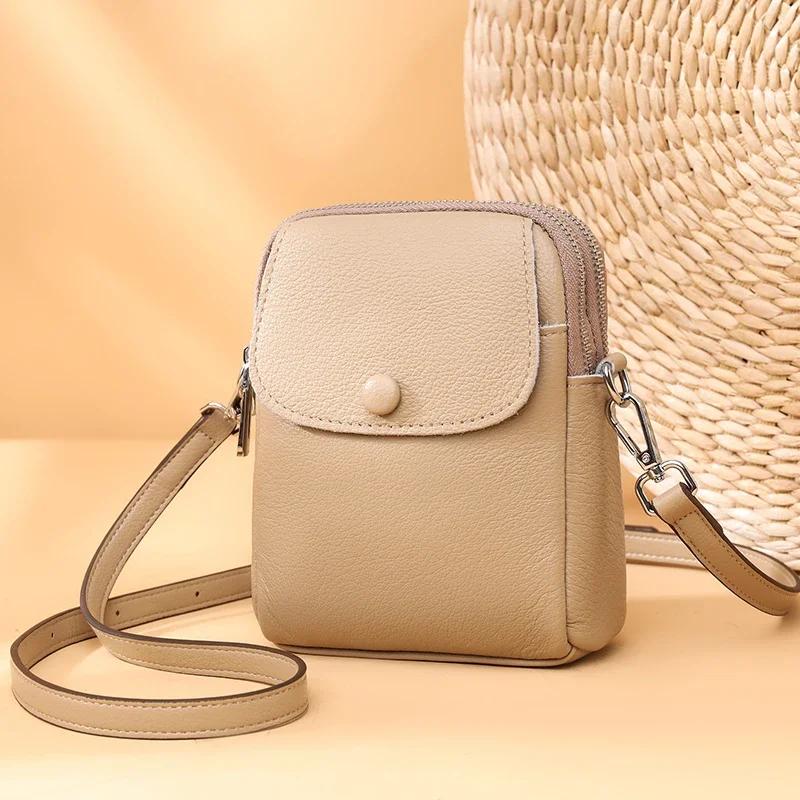 Women's Genuine Leather Bag High-Quality Phone Bag Luxury Shoulder Crossbody Messenger Bag Multi-Layer Pockets