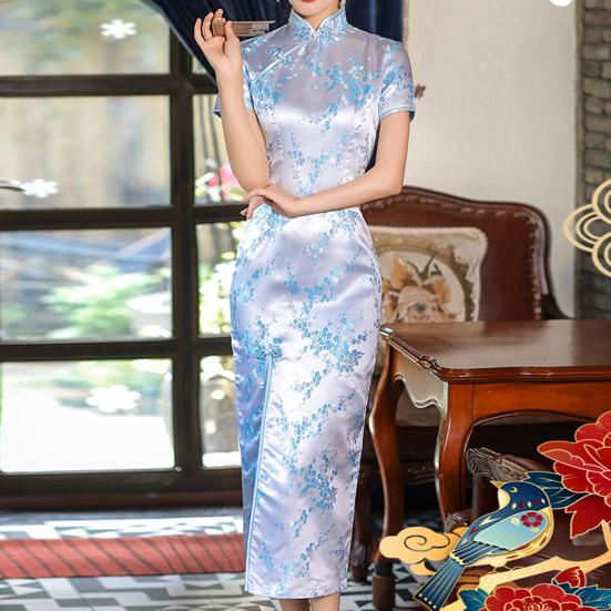 Леди Cheongsam с воротником-стойкой на талии, облегающий тонкий женский Cheongsam в китайском стиле с высоким разрезом