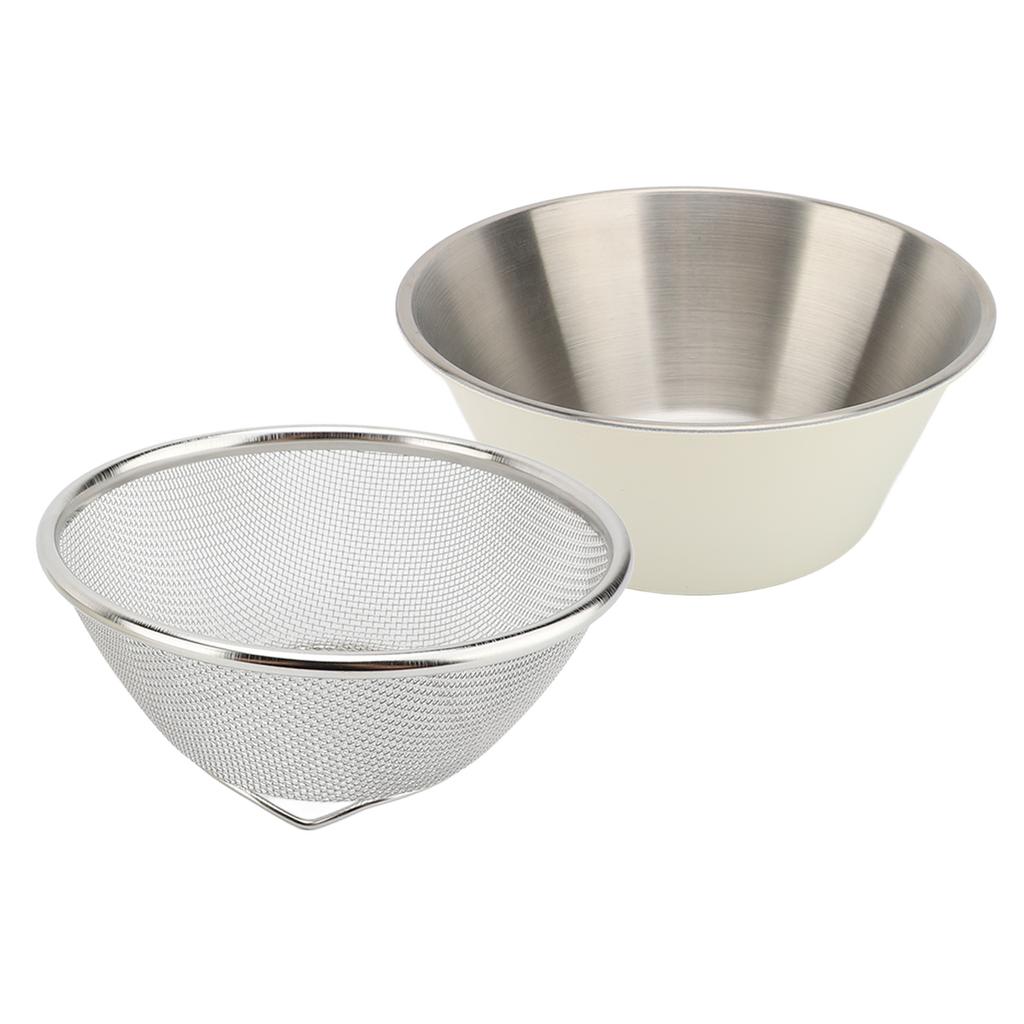 304 Stainless Steel Colander Set Microporous Fine Mesh Mini Metal Strainer with Mixing Bowl 14cm for