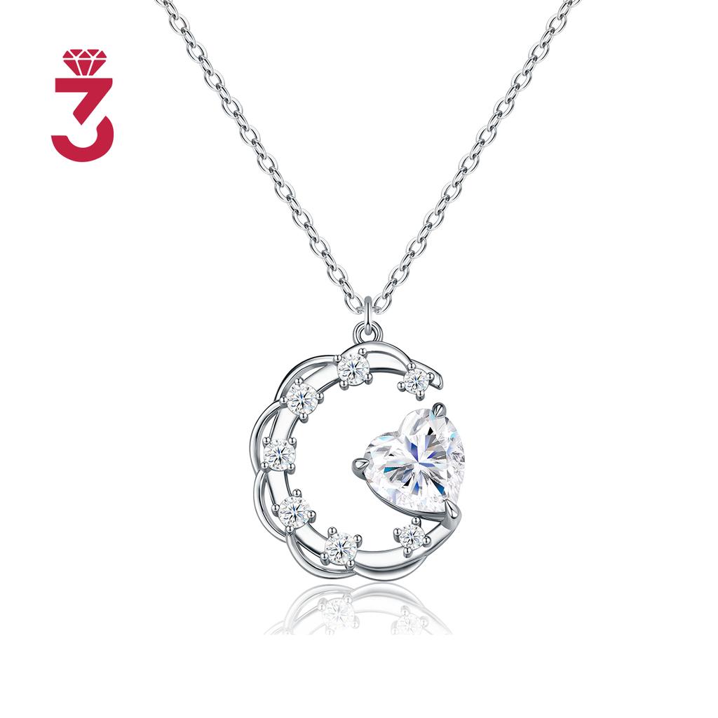 Romantic S925 Silver VVS Moissanite GRA Certificate Heart Stone Crescent Pendant Anniversary Date Gift Hot Sale Pendant Necklace