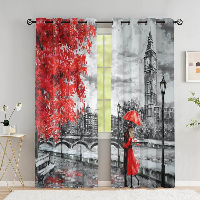 Paris Lover Window Curtain Eiffel Towers Living Room Blackout Curtain For Bedroom Dorm Oil Painting Aesthetic Home Decor 2 Panel