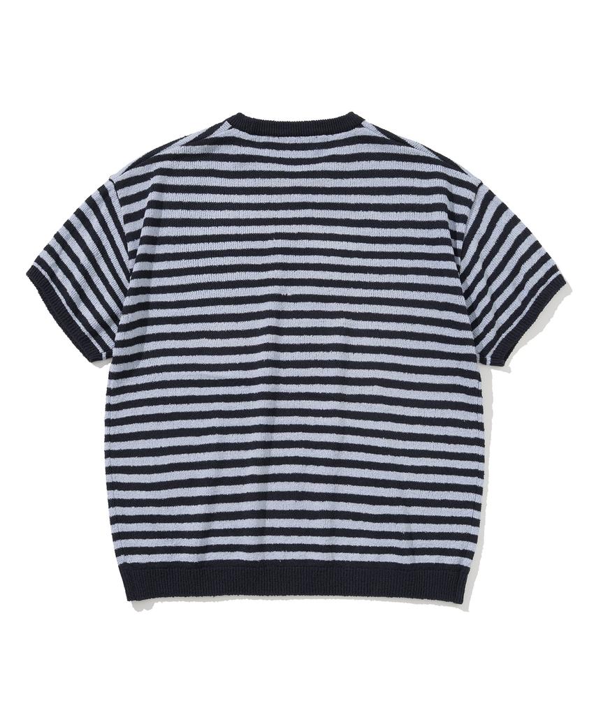 KNITTED Boucle Stripe Round Knit Navy
