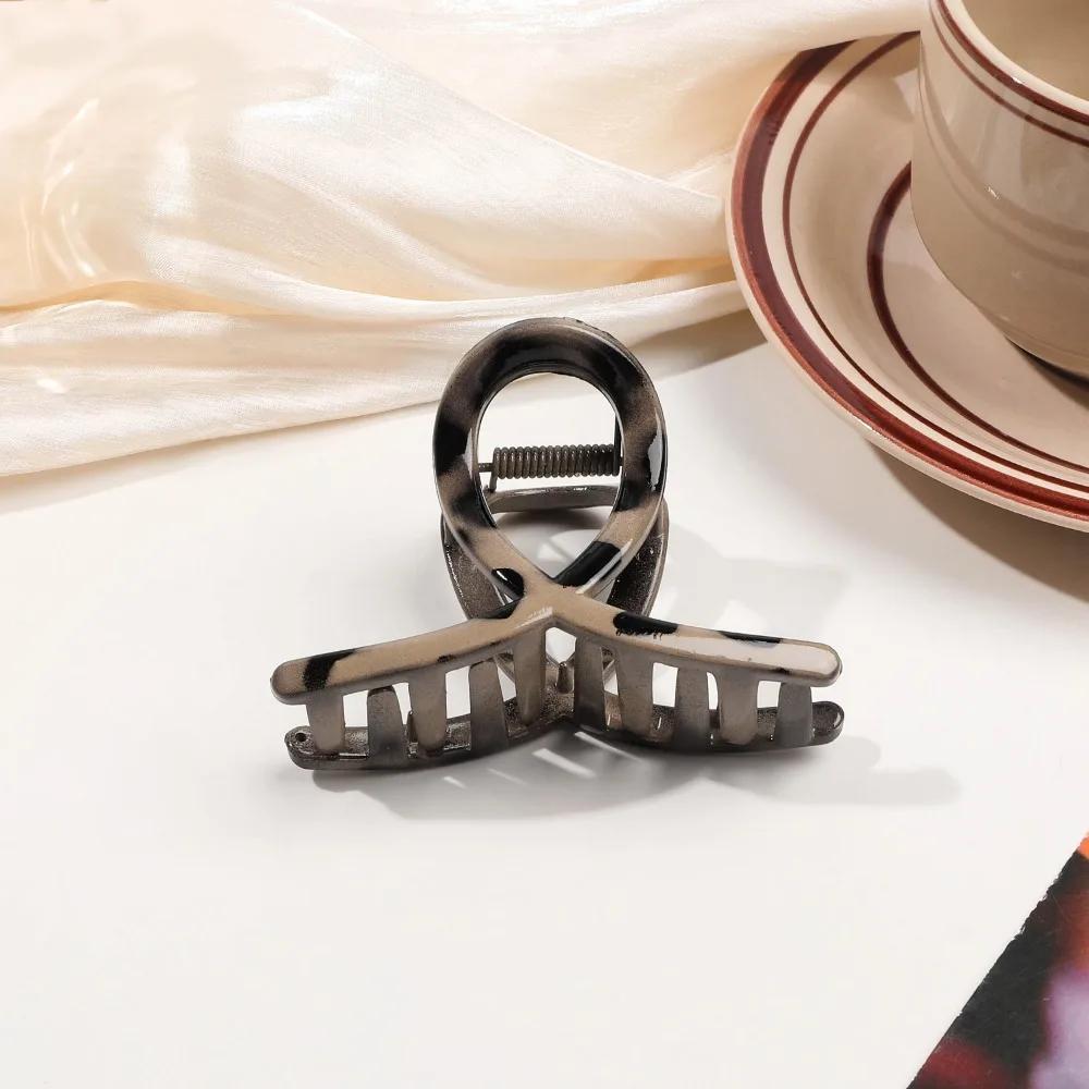 Большой Маленький Зажим-краб для волос с леопардовым принтом для женщин, для густых волос, элегантный бантик, перекрестный, геометрический, зажим-заколка, аксессуары