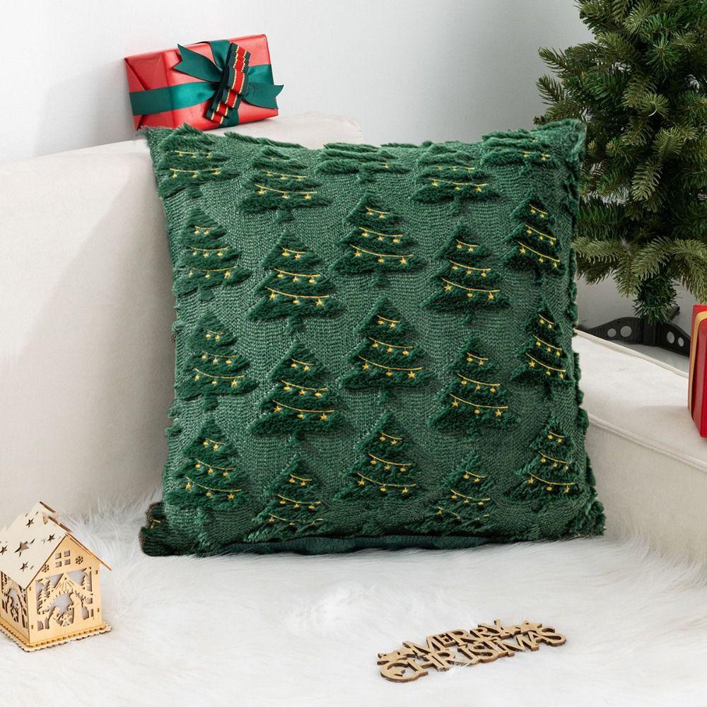 Christmas Tree Christmas Plush Pillowcase Square Cushion Cover Warm Throw Pillowcover Sofa/Bed