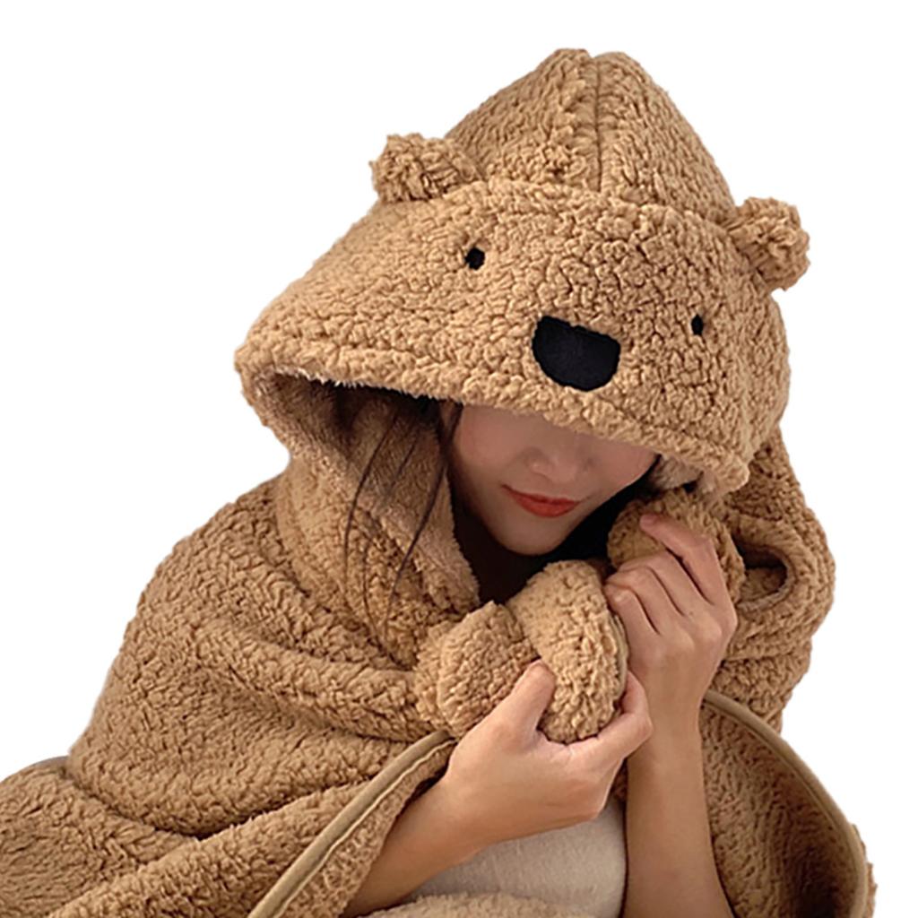 Зимний плед-накидка с капюшоном, толстый, мягкий, плюшевый, теплый, носимый плед для детей и взрослых