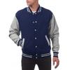Men Baseball Jacket Stand Collar Long Sleeve Buttons Closure Patchwork Color Coat