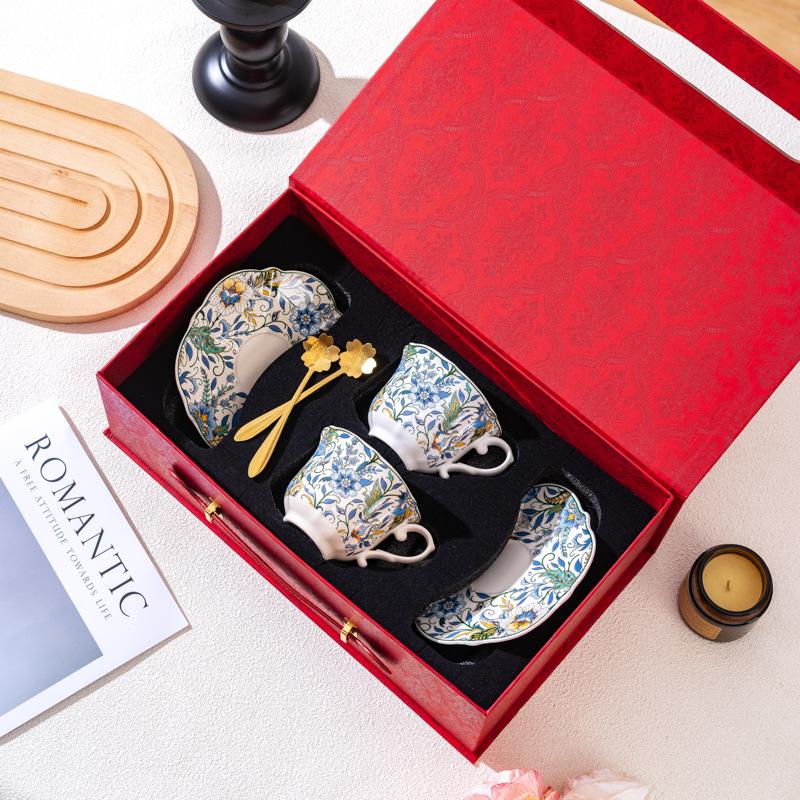 Retro Blue and White Porcelain Series Coffee Cup and Plate Gift Box Set Afternoon Tea Cups and Plates Couple Cups  Birthday Gifts and Souvenirs