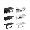 Punch-Free Stainless Steel Bathroom Tissue Holder with Phone Shelf