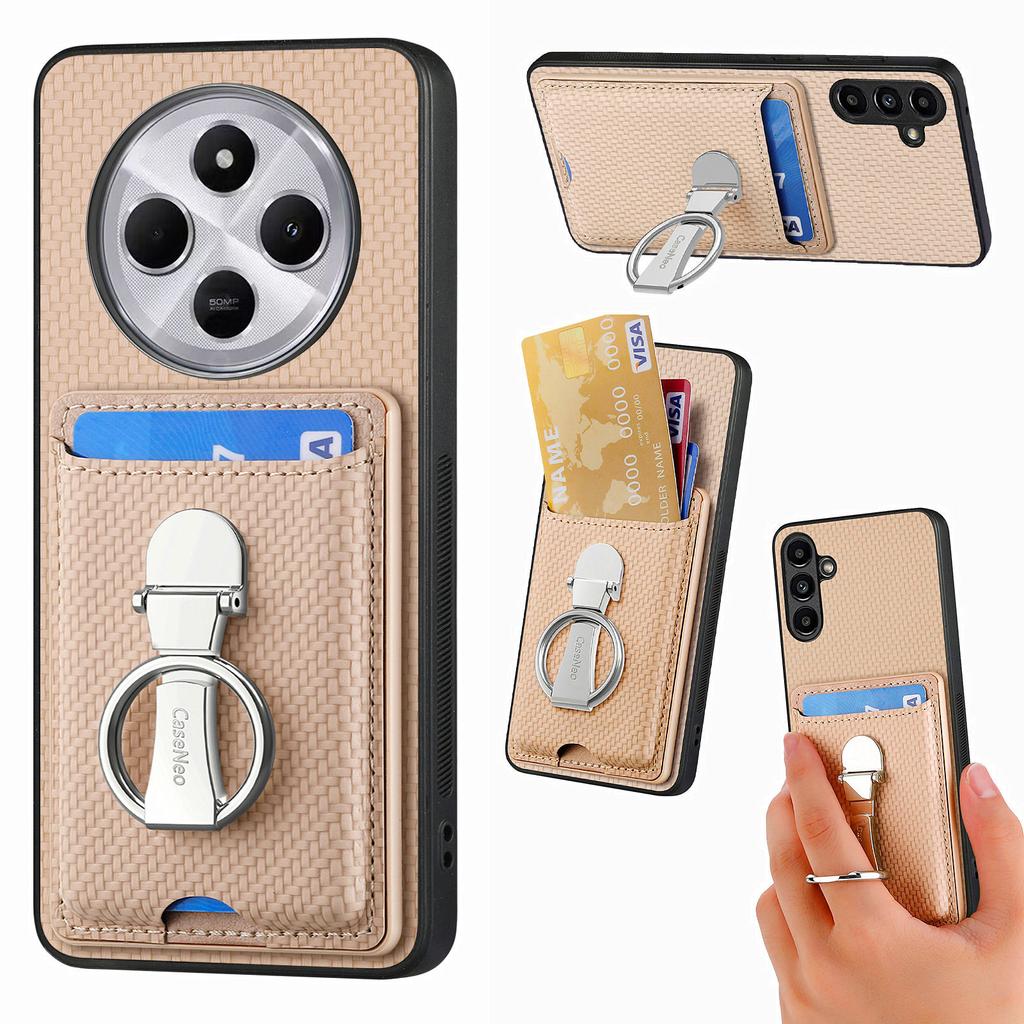 CASENEO C1-9 Phone Case For Xiaomi Redmi 14C 4G/14R 5G/Poco C75 4G Carbon Fiber Texture Leather Back Cover with Card Slots Kickstand