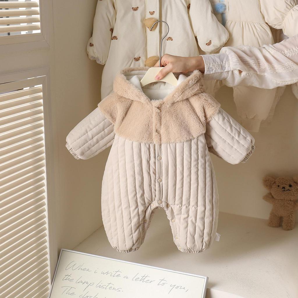 Детский зимний комбинезон-слип с капюшоном из кроличьего флиса - Толстый уличный костюм для малыша