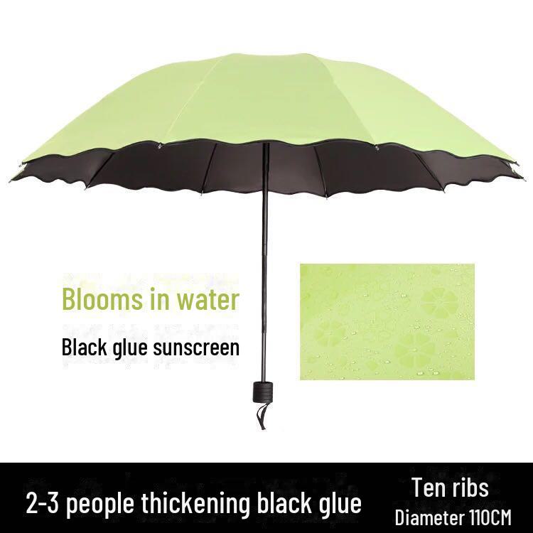 Dual-Use Water-Blooming Parasol: Foldable, Sun & Rain Black Glue Umbrella, Customizable LOGO.