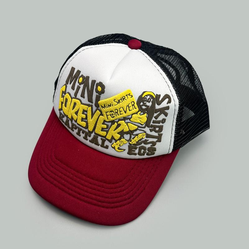 American Hip Hop Print Letter Baseball Cap Unisex Sun Protection Color Block Street Mesh Trucker Hat