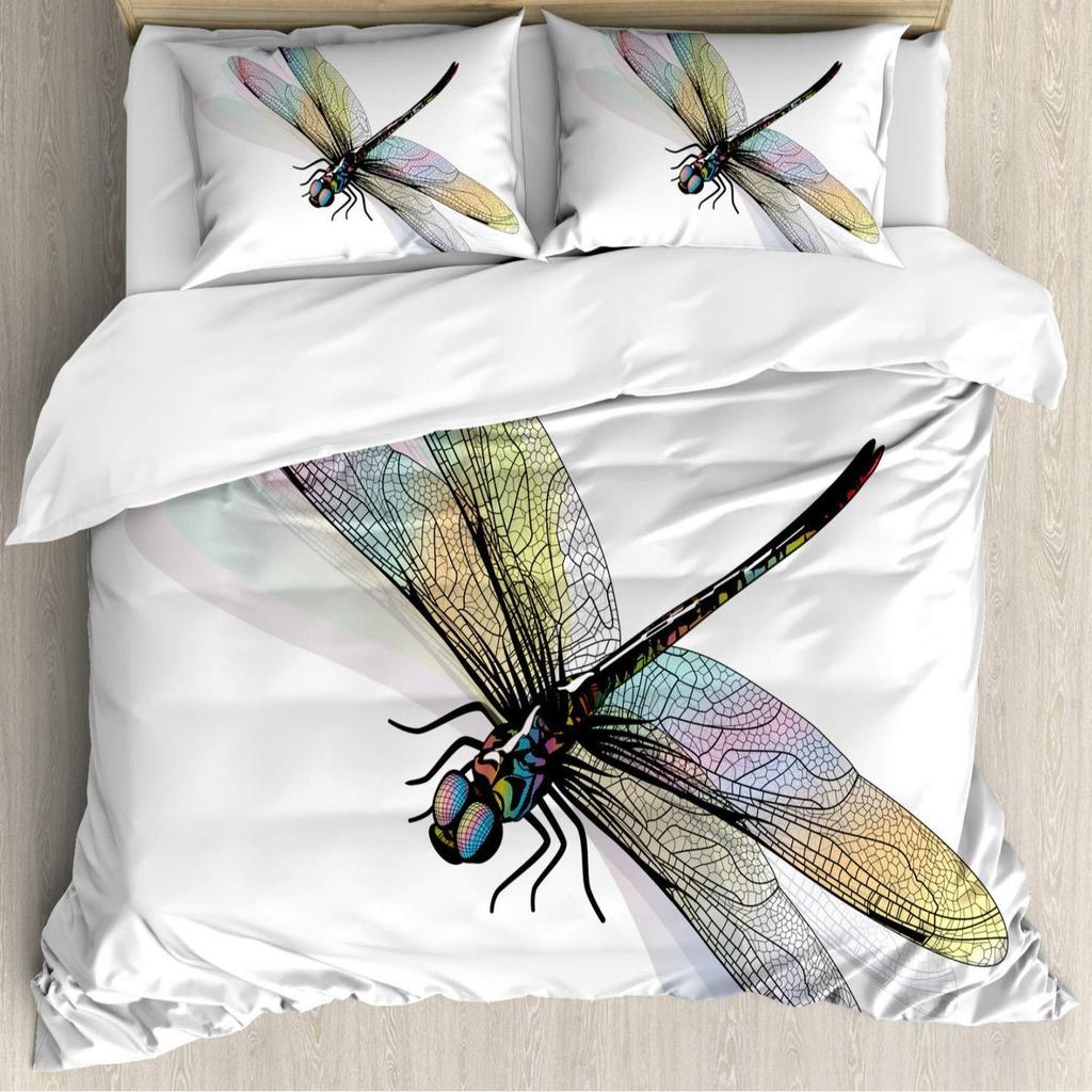 Dragonfly Quilt Cover Set Plant Flower Soft Comfortable Bedding Down Quilt Cover Three-Piece Set
