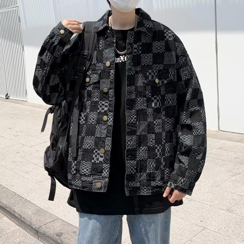 Высококачественная клетчатая джинсовая куртка для мужчин и женщин — модная, свободного кроя для осени/зимы