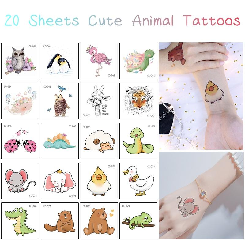 20/2 комплекта водонепроницаемых, но съемных временных татуировок с изображением милых животных и цветов