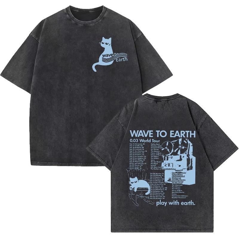 Wave To Earth Кот 0.03 2026 Мировой Тур Альбом Принт Футболки Мужские Винтажная Стирка Короткий Рукав Футболка Хип-Хоп K-pop Одежда