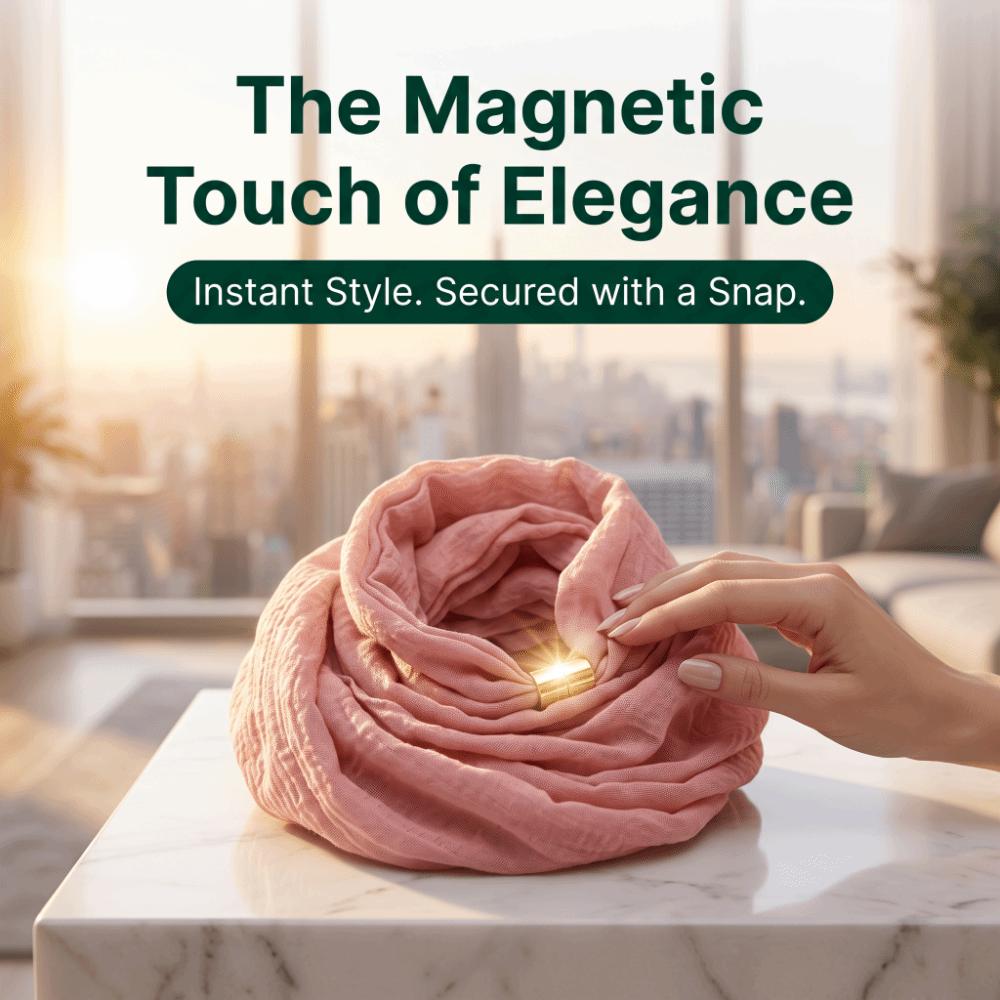 Soft Satin-Texture Magnetic Buckle Scarf Wrinkle-Resistant Neck Warmer Elegant Neck Scarf Gift