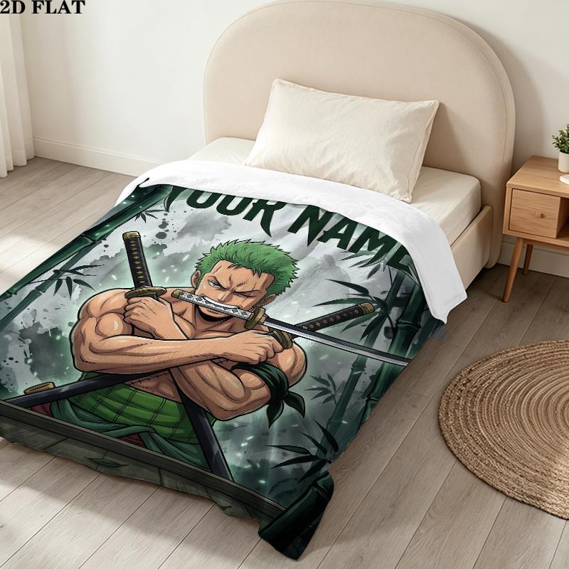 Custom Name,Roronoa Zoro Printed Flannel Blanket, soft throw for bedroom sofa, washable, Christmas present, great gift.